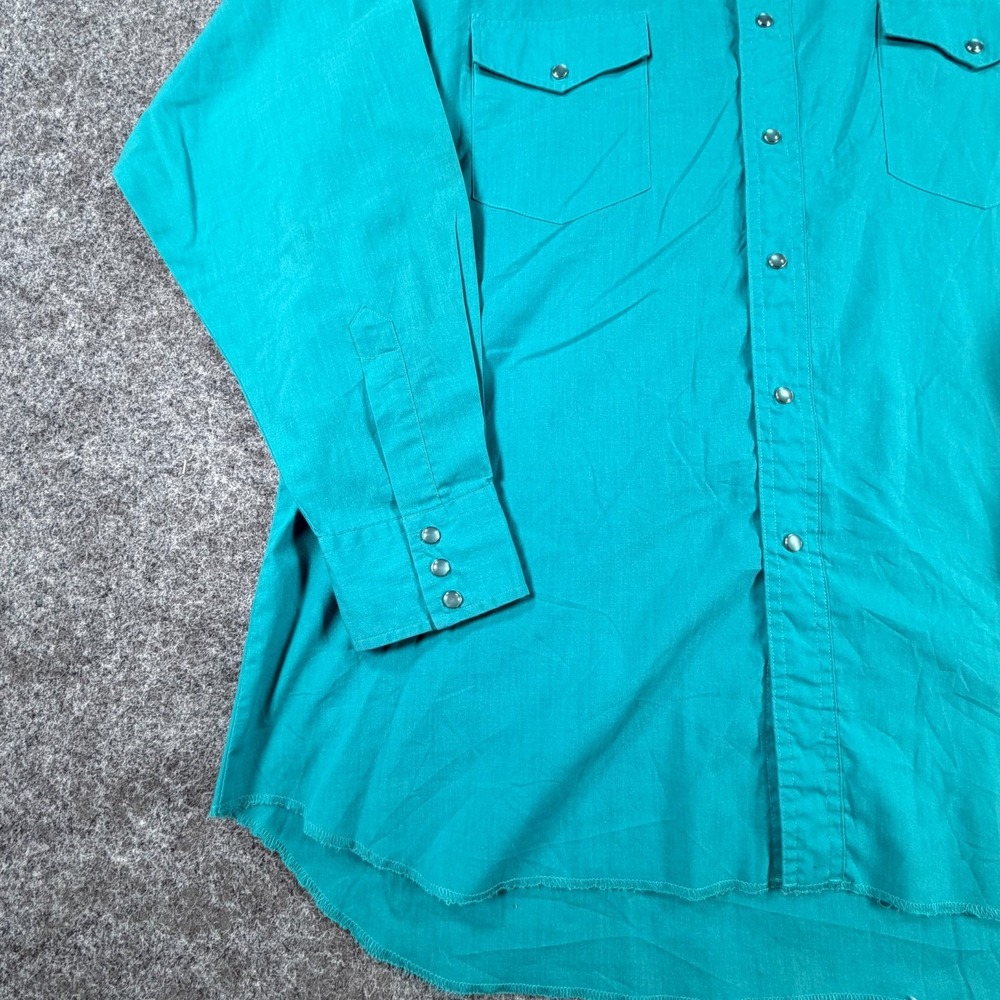 Vintage 90s Rustler Western Shirts Mens XL Tall Teal Pop Preppy Pearl Snap Roper - Picture 5 of 16